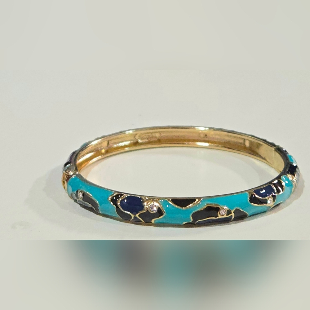 Nordstrom Manluck Enamel Hinged‎ Abstract Leopard Bracelet Crystals NWOT